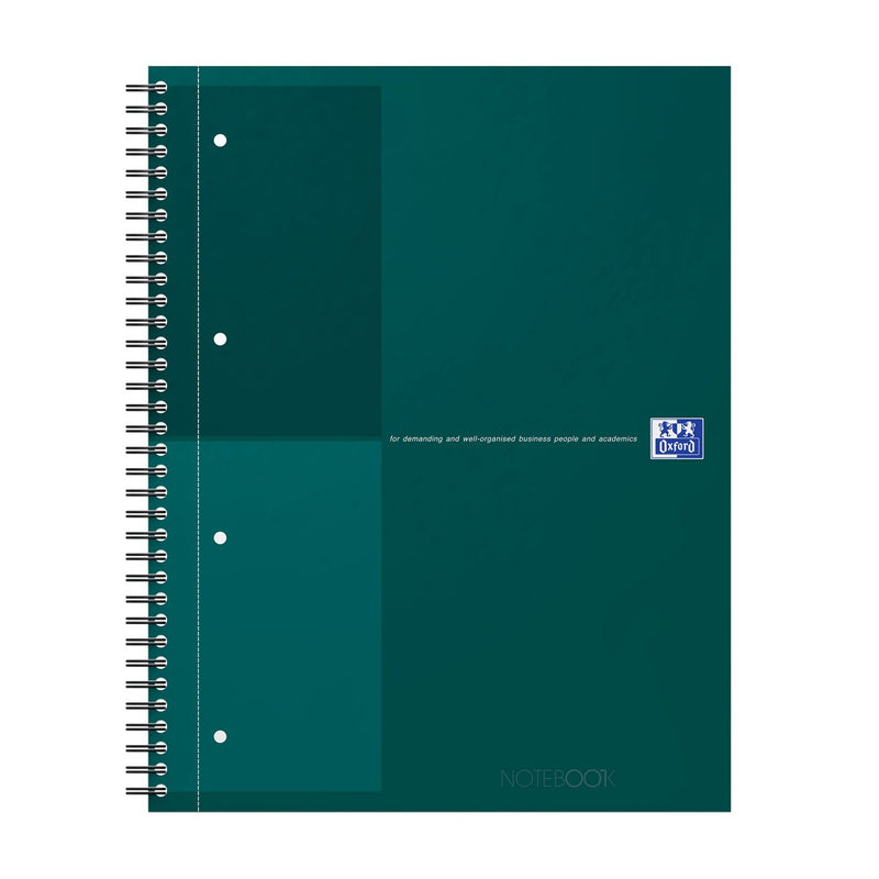 Oxford international notebook a4+ gelijnd 4 gaats 80 vel stevige kartonnen kaft 30 jaar groen