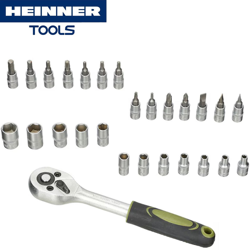 Heinner 27-delige 1 4 doppenset incl. dopbits en ratel - semi professionele dopsleutelset 8-32 mm - chroom vanadium