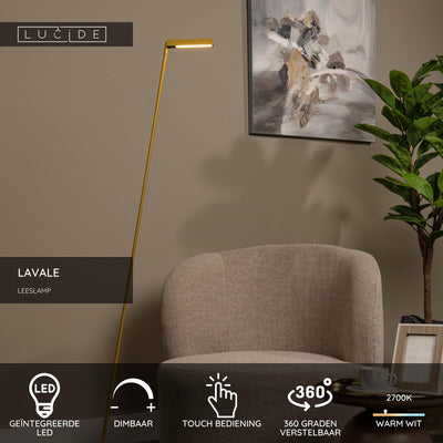 Lucide lavale - leeslamp - led dimbaar - 1x3w 2700k - okergeel