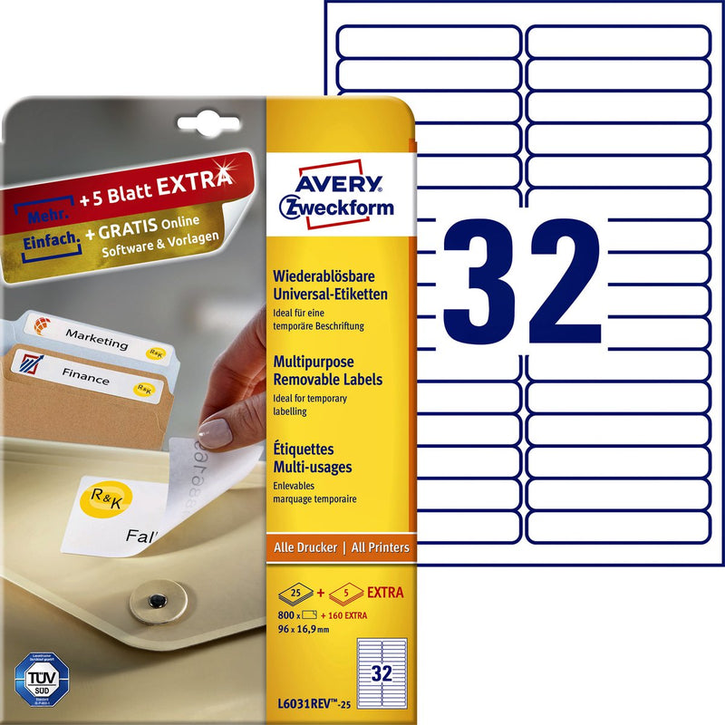 Merkloos sans marque avery removable labels 96 x 16,9mm (25)