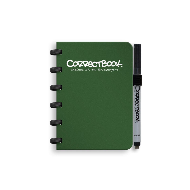 Correctbook a6 uitwisbaar notitieboek – forest green – blanco – herbruikbaar schrift – inclusief pen wisdoekje – aanvulbaar met extra pagina’s