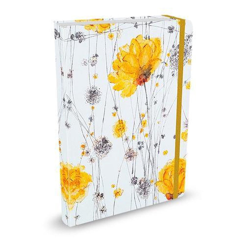 Peter pauper compacte notitieboek - yellow flowers - met elastieksluiting - 13x18 cm