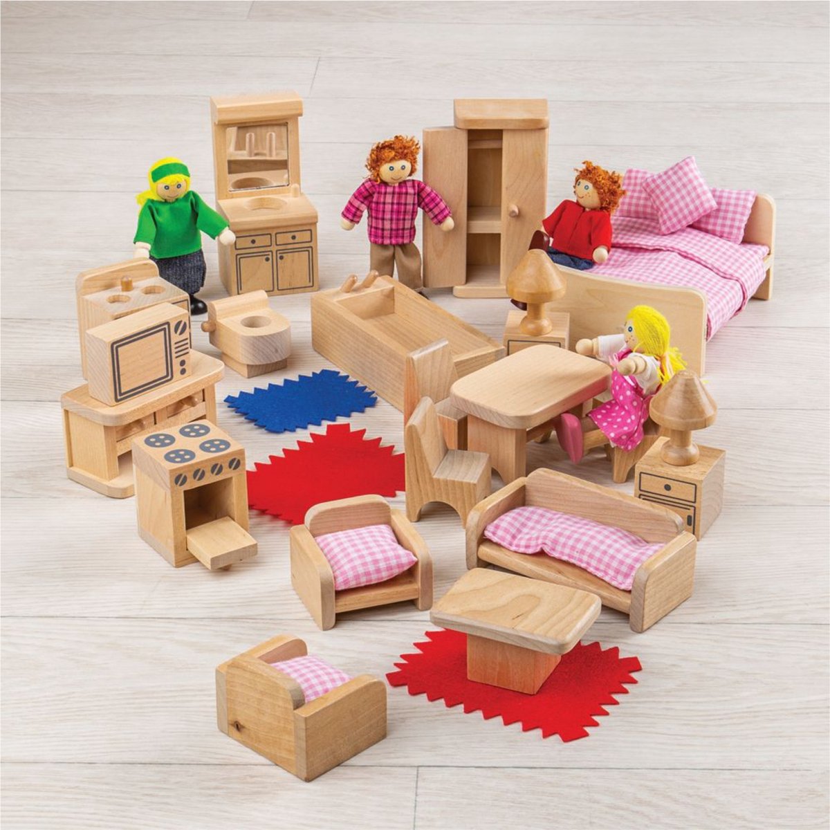 Bigjigs poppenhuis - meubels en poppetjes - 26dlg