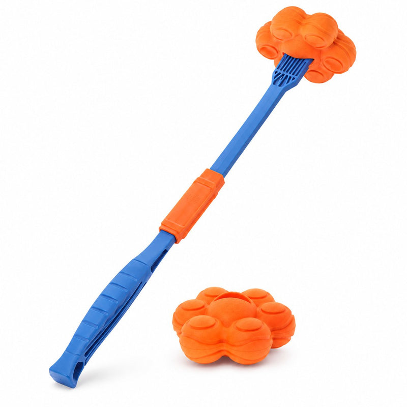 Rosewood fitdog apporteerset hond - inklapbare werpstok met drijvende hondenbal - oranje blauw