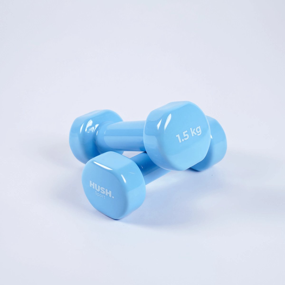 Hush sport - dumbbells set 2 x 1,5 kg lichtblauw - vinyl coating met antislip grip - gietijzer - handig 6-hoekig design - geschikt voor krachttraining fitness