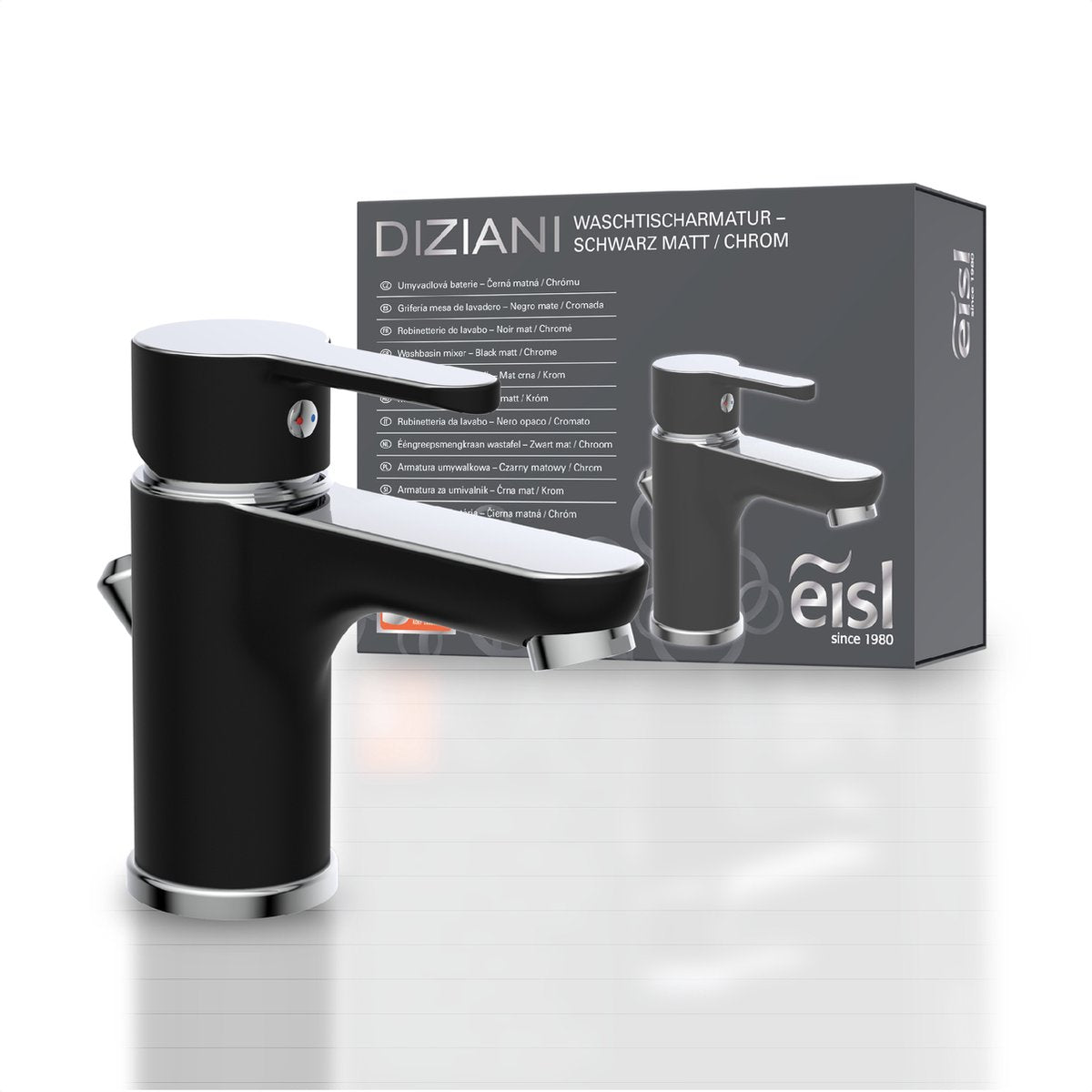 Eisl diziani badkraan - mengkraan - mat zwart-chroom