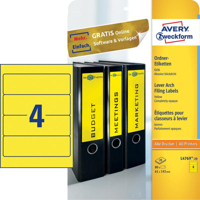 Avery ordnerrugetiketten 192 x 61 mm geel 80 stuks