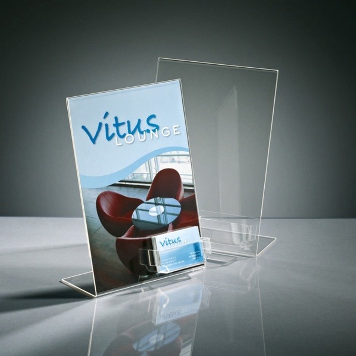 Sigel - tafelstandaard - a4 - glashelder - schuin - l-standaard - acrylkaarthouder - met vak visitekaarten - si-ta230