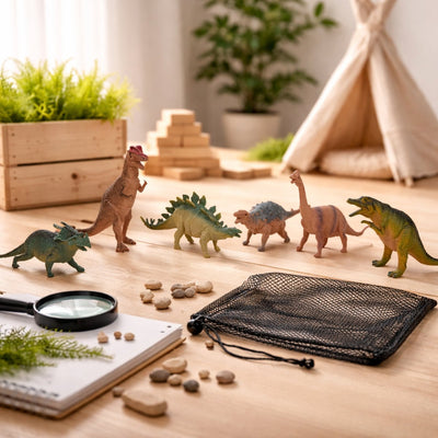 Eddy toys dino playset 6-delig - speelfigurenset met 6 dinosaurussen - kunststof - inclusief opbergnetje - speelgoed voor jongens en meisjes - vanaf 3 jaar - meerkleurig