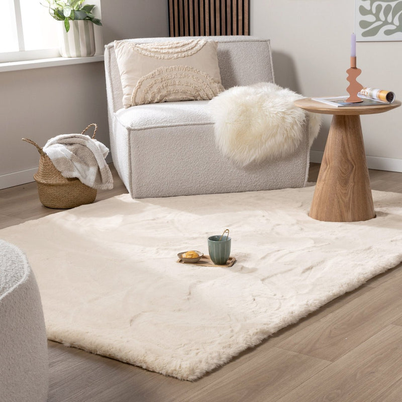Merkloos sans marque naturl. zacht hoogpolig vloerkleed - comfy supreme creme - 160x230cm