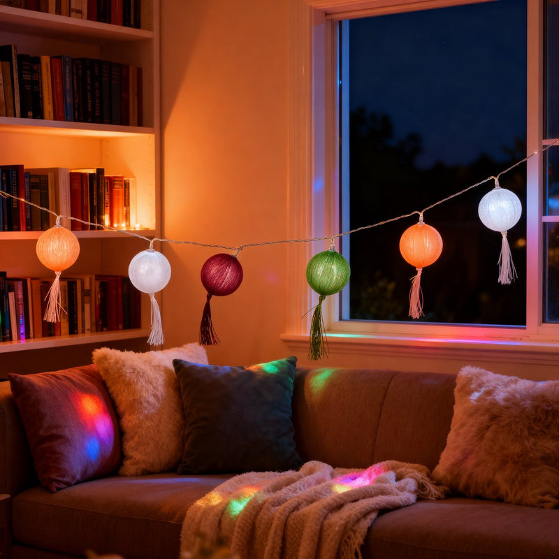 Arti casa stringlight 10led - lichtsnoer met lampiondesign - 10 warm witte led-lampjes - werkt op batterijen - voor binnen - lengte 1,8 meter - meerkleurig - 2 jaar garantie