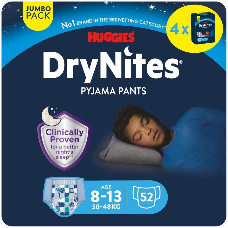 Drynites huggies luierbroekjes - jongens - 8 tot 13 jaar (30 - 48 kg) - 52 nachtbroekjes - voordeelverpakking