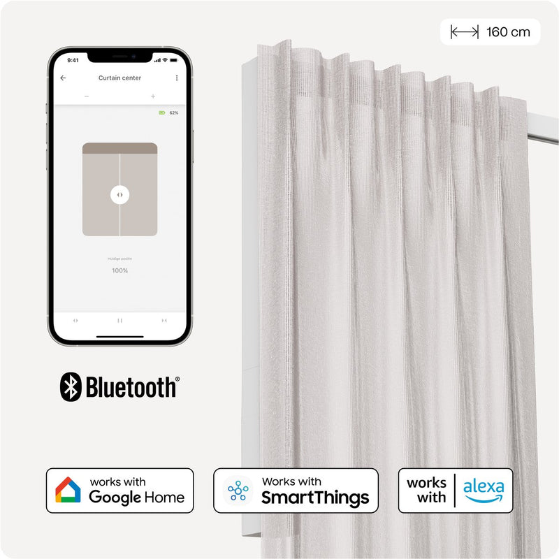 Motionblinds slimme gordijnrail – smart gordijn – bluetooth, draadloos app-bediening pull-start functie – usb-c oplaadbaar – pull-start functie – 160 cm