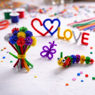 Craft chenille glitter pijpenragers - 30 stuks - 30 cm lang - roze, groen, blauw, goud en zilver - knutselpakket voor kinderen - buigzaam chenillegaren voor creatief knutselplezier