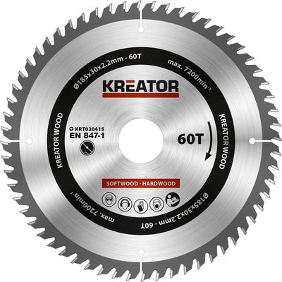 Kreator krt020415 cirkelzaagblad - hout - 185 mm - 60t