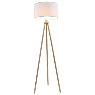 Briloner - vloerlamp scandi - stoff en hout - woonkamer lamp - witte staande lamp - e27 fitting - h: 148cm - ø45.5cm