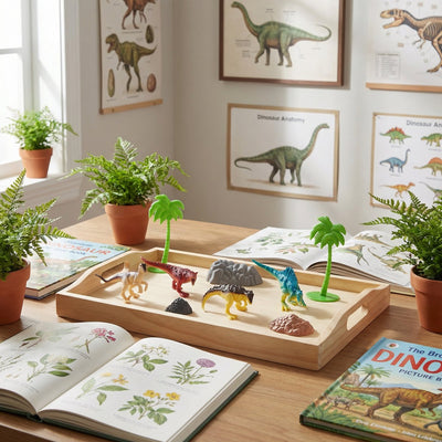 Eddy toys dino speelset - 9-delig speelfigurenset met dinosaurussen, palmbomen en stenen - kunststof - meerkleurig - vanaf 3 jaar - stimuleert fantasierijk spel