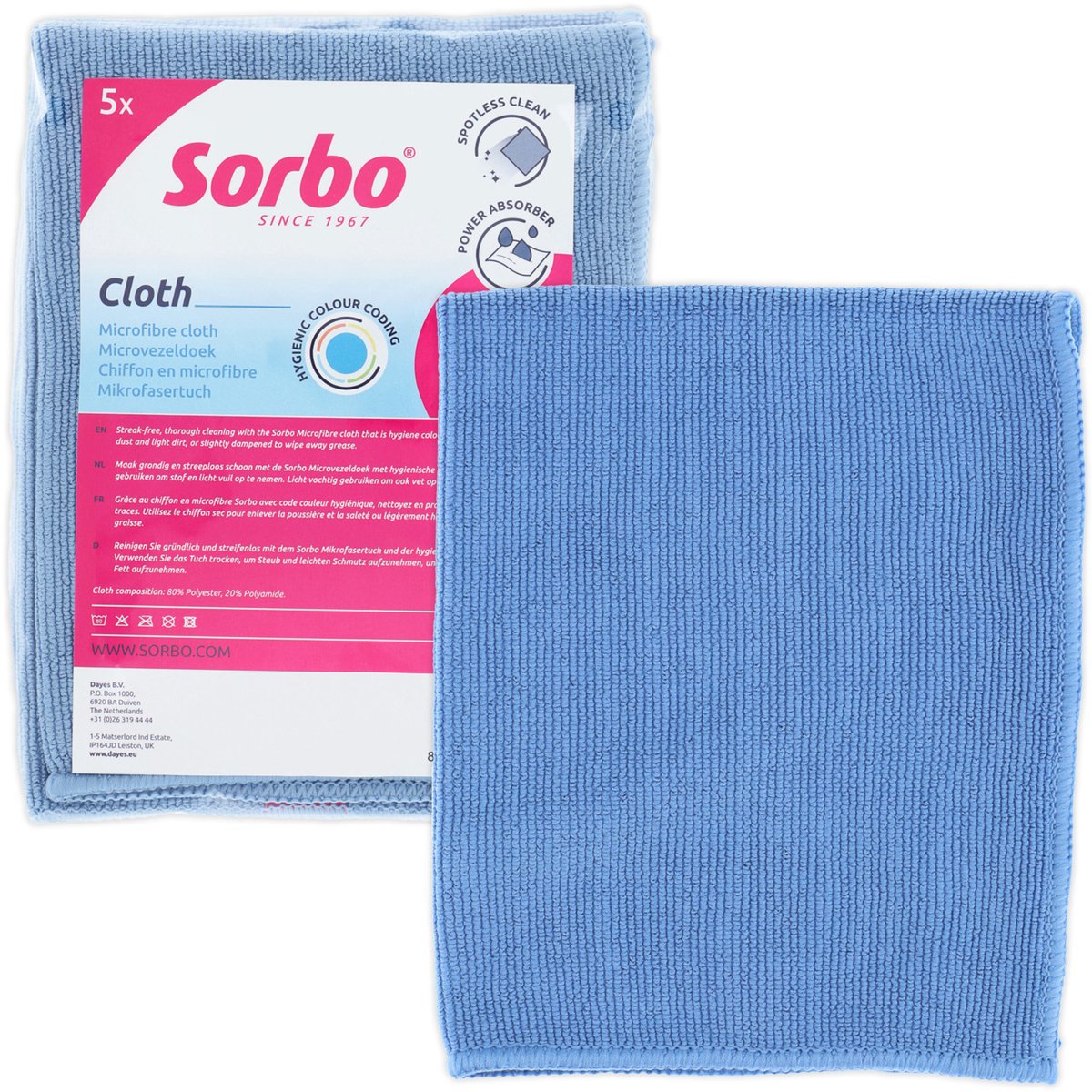 Sorbo professionele microvezeldoeken - blauw - 30x40 cm - schoonmaakdoeken - 5 stuks