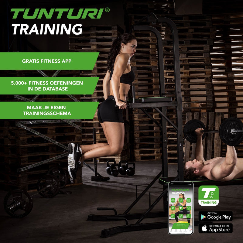 Tunturi pt60 power tower - pull up station - dip station - sit up - bankdrukken - incl. gratis fitness app