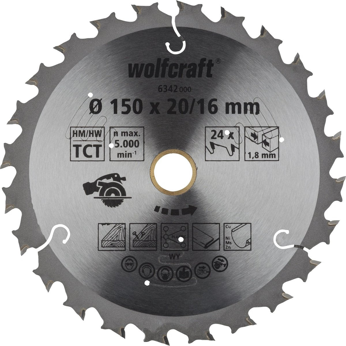Wolfcraft - cirkelzaagblad 150 mm - 24 tanden - 20 16 mm boring - voor cirkelzaag - 6342000