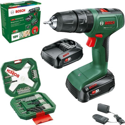 Bosch easyimpact 18v-40 accu klopboorschroefmachine 18v li-ion + 2 accu's + lader + 34 accessoires