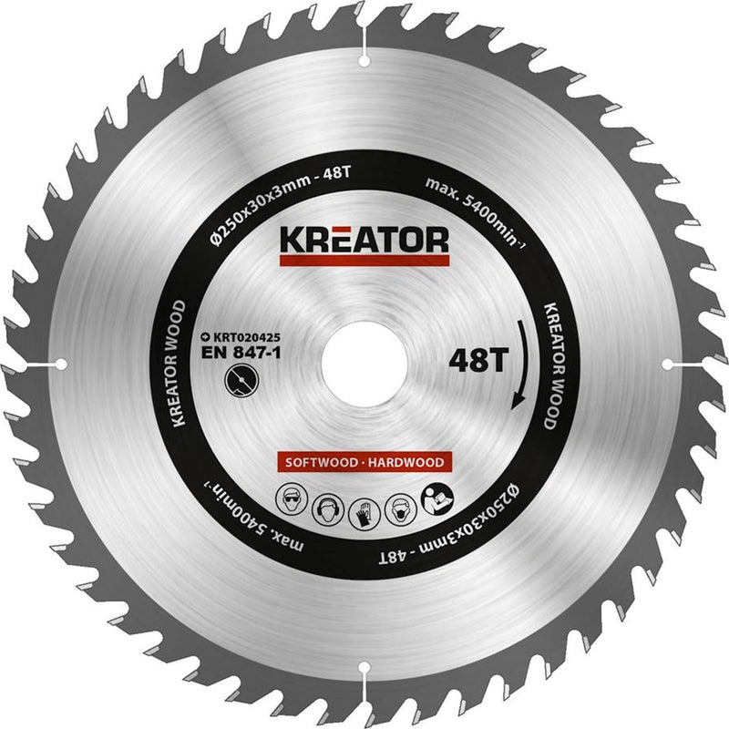 Kreator krt020425 zaagblad hout 250 mm - 48t