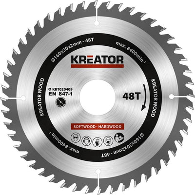 Kreator krt020409 zaagblad hout 160 mm - 48t