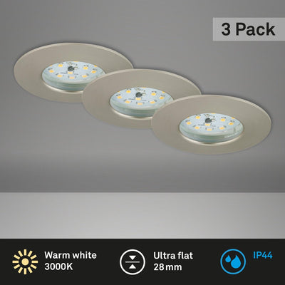 Briloner attach one - inbouwspots set van 3 - ip44 (badkamer) - 3 x led 5w 400lm - lichtkleur: warm wit - inbouwdiepte: 30mm - inbouwmaat: 60mm - product: ø75mm - mat nikkel