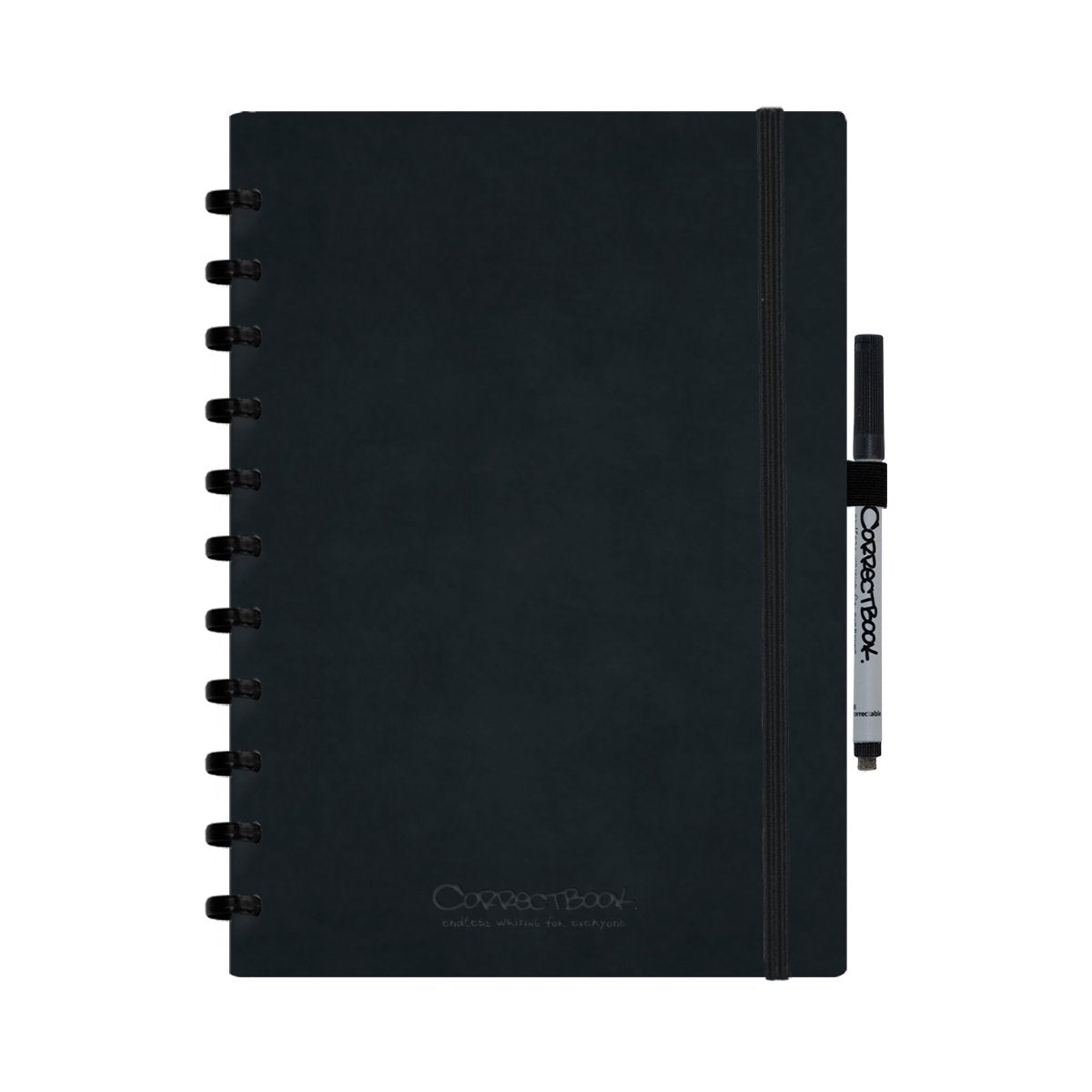 Correctbook a4 uitwisbaar notitieboek – ink black kunstleer hardcover – gelinieerd – herbruikbaar schrift – inclusief pen wisdoekje – aanvulbaar met extra pagina’s