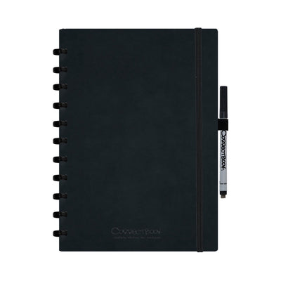 Correctbook a4 uitwisbaar notitieboek – ink black kunstleer hardcover – gelinieerd – herbruikbaar schrift – inclusief pen wisdoekje – aanvulbaar met extra pagina’s