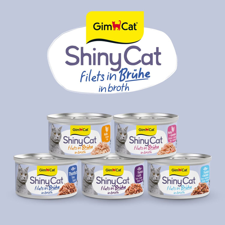 Gimcat 24 x 70 g - shinycat filets in broth kip + garnalen