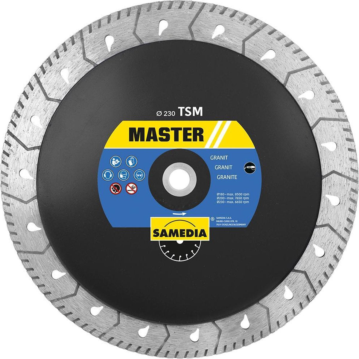 Sameda diamantdoorslijpschijf samedia master tsm 230xm14 granite te zagen en slijpen
