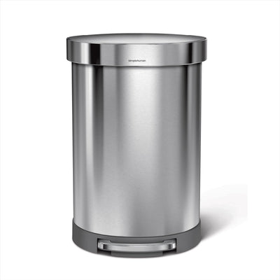 Simplehuman halfronde pedaalemmer - 60 liter - met zakkenrand - geborsteld roestvrij staal