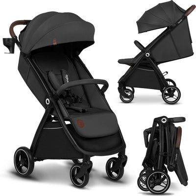 Lionelo ingrid buggy - kinderwagen tot 22 kg - auto-folding systeem - 360° eva wielen - xxl luifel met upf50+ - verstelbare rugleuning en voetsteun - panoramisch ventilatiepaneel - bekerhouder en mand