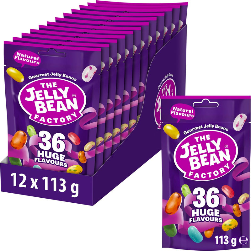 The jelly beans factory the jelly bean factory uitdeelcadeautjes jelly beans snoep voor kinderen - traktatie uitdeelzakjes - verjaardag - 36 verschillende smaken - 12 zakjes à 113 g snoepgoed - snoepjes