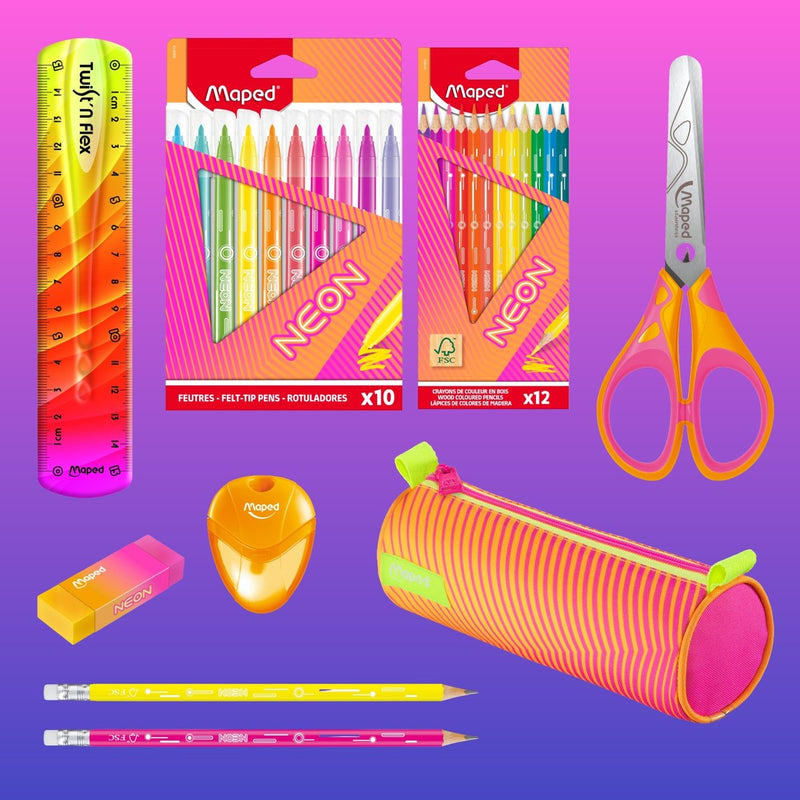 Maped office maped neon xl bundel – complete tekenset met etui, potloden, viltstiften en schaar
