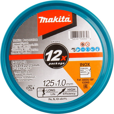 Makita accessoires makita e-03040-12 doorslijpschijf rvs a60u | 125 x 22,23 x 1,0 mm | 12 stuks