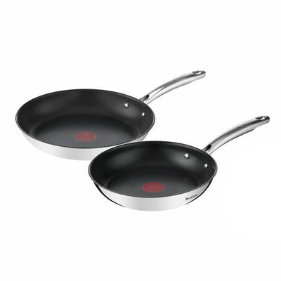 Tefal duetto koekenpannen - set van 2 - 24 28 cm - inductie, roestvrijstalen buitencoating - antibaklaag