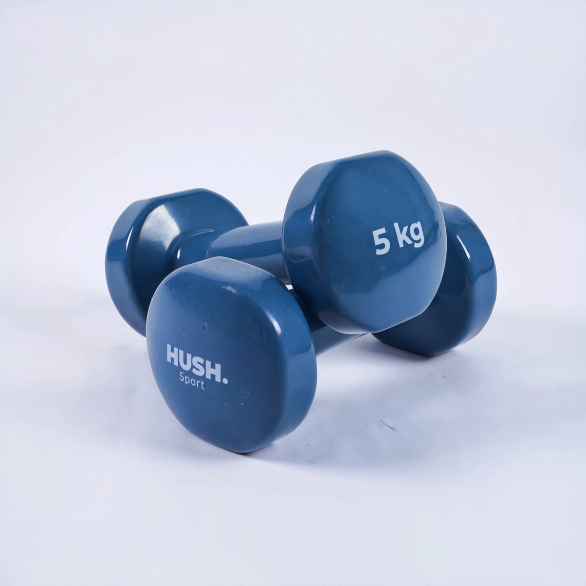 Hush sport - dumbbells set 2 x 5 kg donkerblauw - vinyl coating met antislip grip - gietijzer - handig 6-hoekig design - geschikt voor krachttraining fitness
