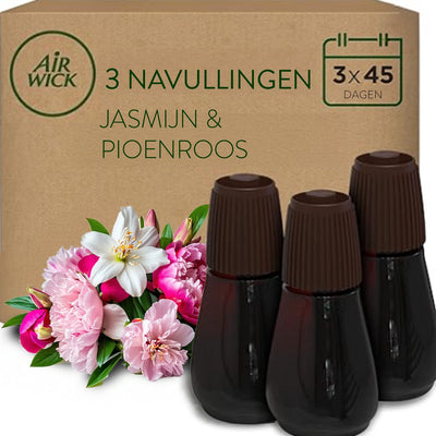 Air wick essential mist - verfrissende pioen en jasmijn + 3 navullingen
