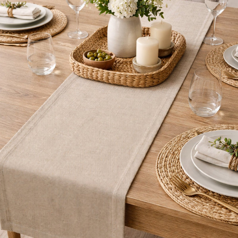 Arti casa tafelloper beige - katoen - stijlvol en neutraal design - geschikt voor elke gelegenheid - gemakkelijk te reinigen en onderhouden - wasbaar - afmeting 35x150 cm
