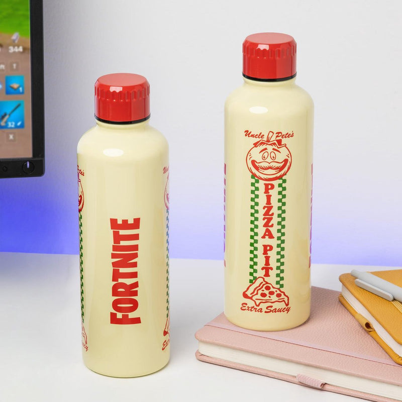 Paladone fortnite pizza pit metal water bottle – officieel gelicentieerde roestvrijstalen drinkfles 500 ml met schroefdop-