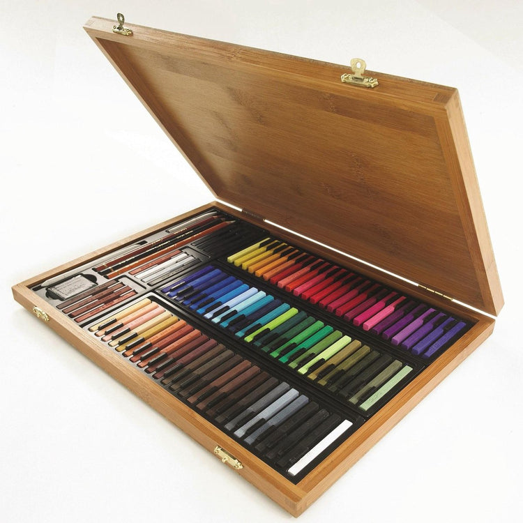 Conté à paris 50174 bamboe kunstset 84 carrés + accessoires | pastel tekenset in bamboe koffer