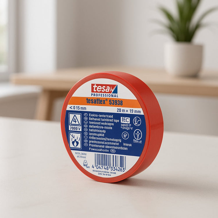 Tesa isolatietape 19mm - 20 meter - rood