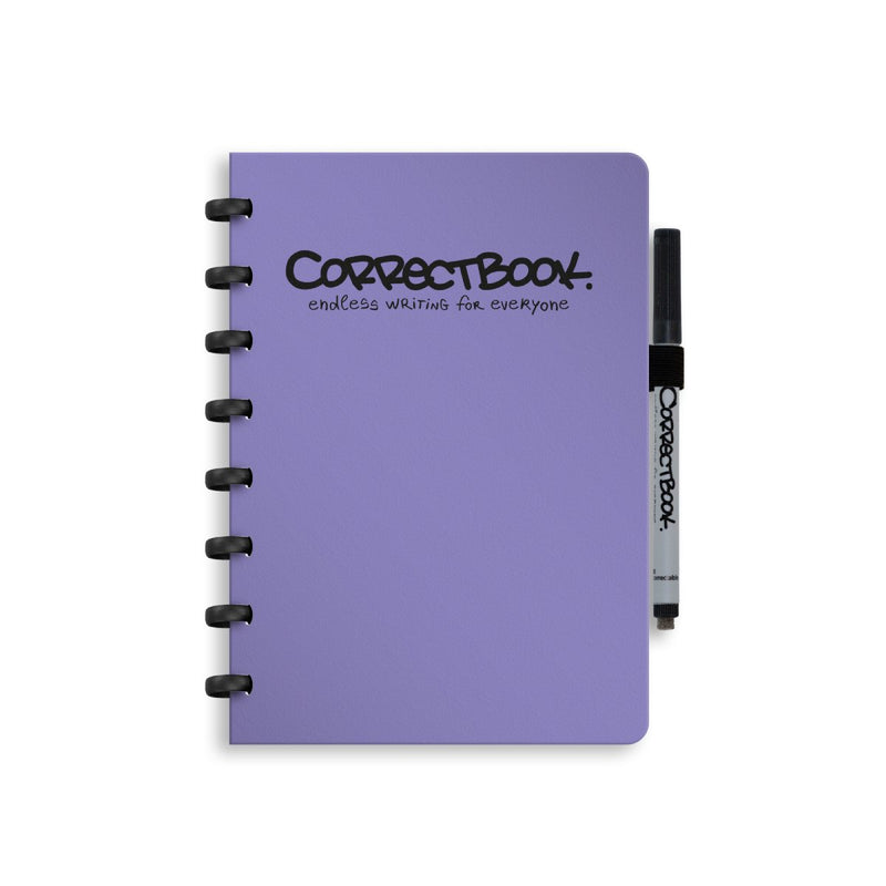 Correctbook a5 uitwisbaar notitieboek – herbruikbaar schrift – petunia purple – gelinieerd – inclusief pen wisdoekje – aanvulbaar met extra pagina’s