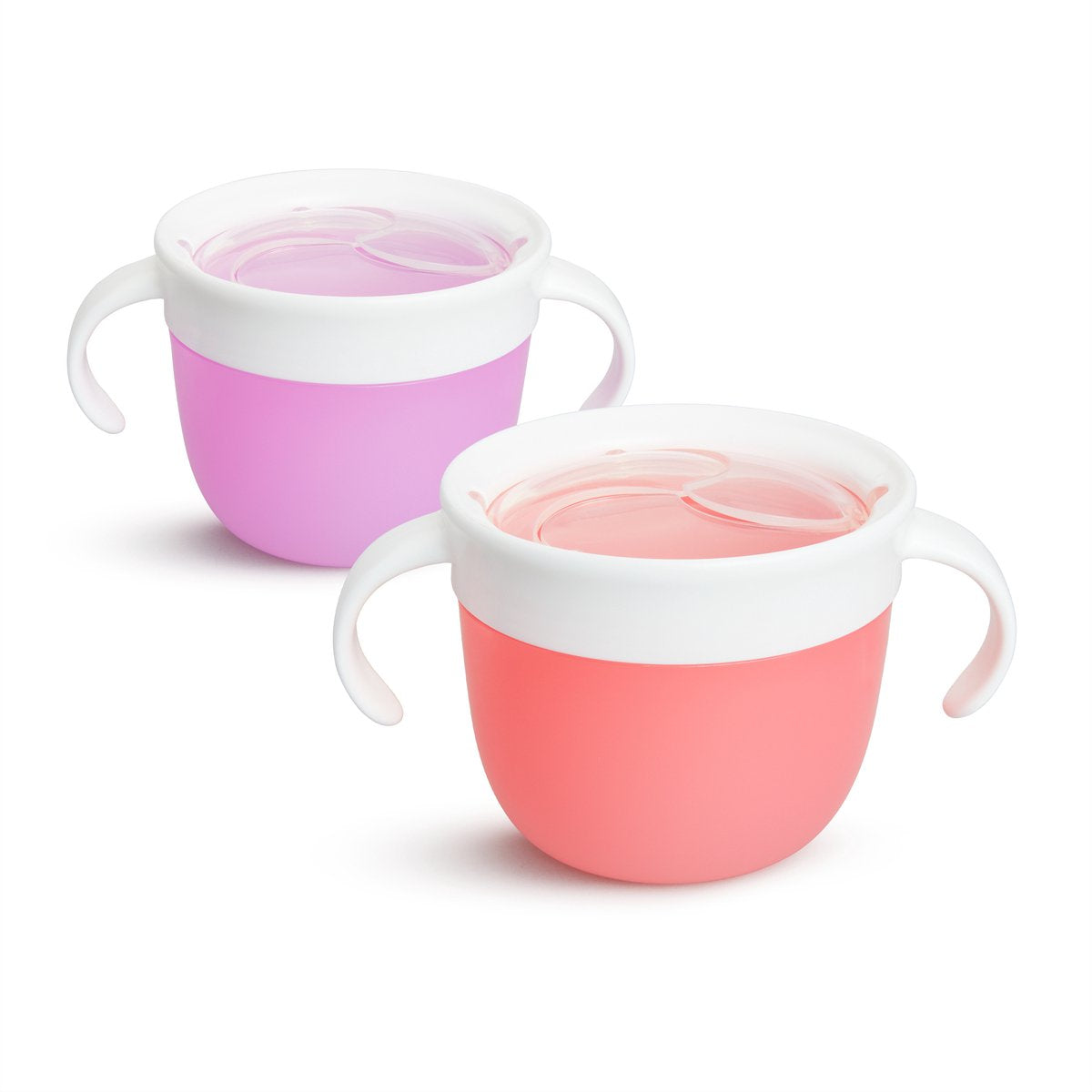 Munchkin baby bakje 2-pack - snack catcher - morsbestendige snackhouder voor peuters - eetbakje - kinderservies - roze paars