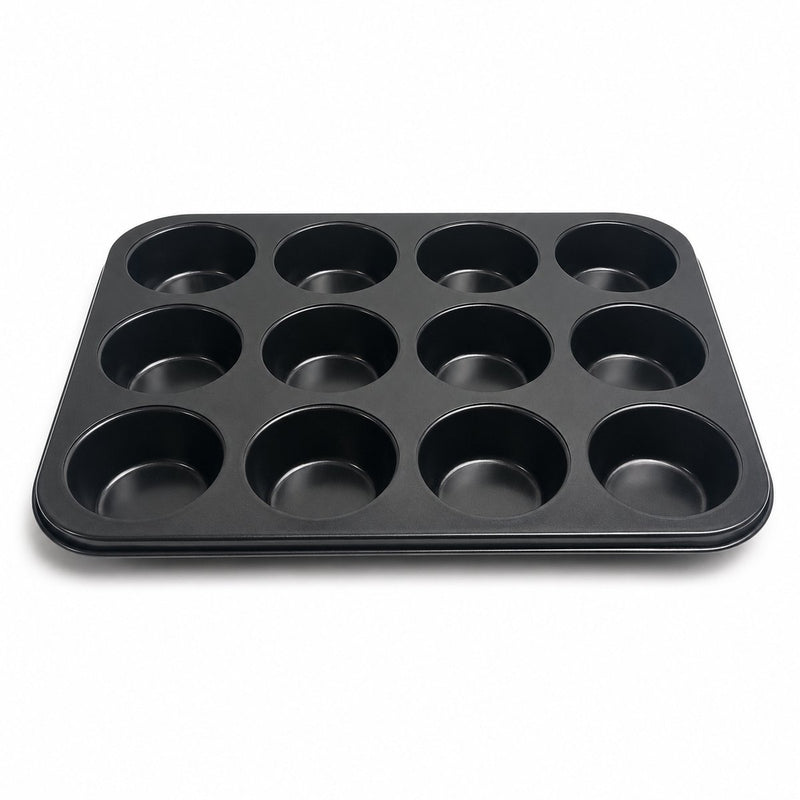 Merkloos sans marque kozie muffinvorm voor 12 muffins – pfas-vrij – anti-aanbak bakvorm – cupcakevorm – metaal – antraciet