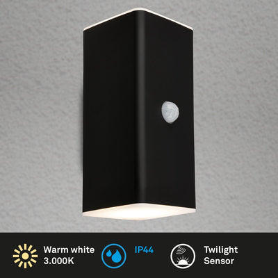 Briloner kona - wandlamp buiten - buitenlamp met bewegingssensor - schemersensor - oplaadbare batterij - usb opladen - spatwater bescherming - 15,5 x 6,5 x 8,5 cm - zwart