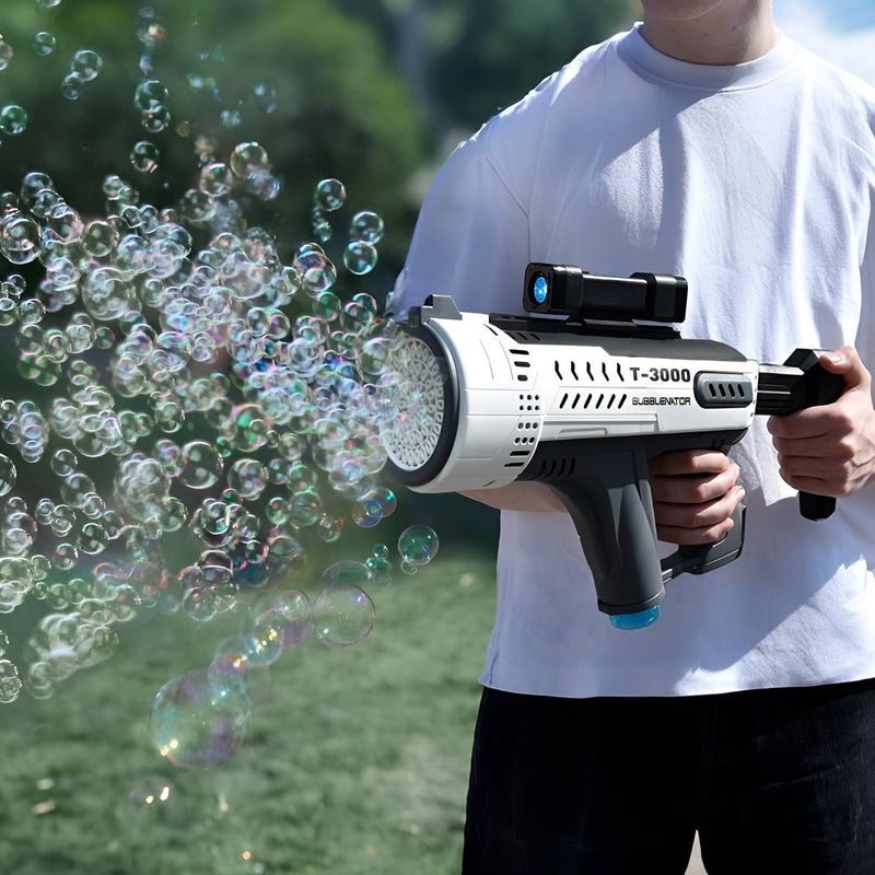Mikamax bellenblaaspistool - bubblenator t-3000 – bubble gun met 57 gaten – led licht usb – speelgoed voor buiten kinderfeestje