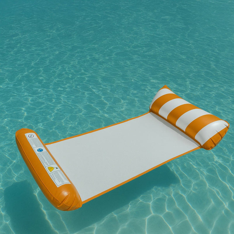 Eddy toys luchtbed zwembad – luchtmatras zwembad volwassenen vanaf 14 jaar – opblaasbed met hoofd- en voetrol – tot 80 kg – voor ondiep water – inclusief reparatiepatch - oranje